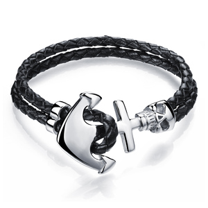 Mejor venta marinero ancla joyería de acero inoxidable de <span class=keywords><strong>cuerda</strong></span> de cuero de hombre náutico trenza pulsera - Product Image 1