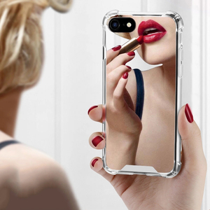 Cassa del telefono dello specchio <span class=keywords><strong>per</strong></span> il trucco delle <span class=keywords><strong>signore</strong></span> <span class=keywords><strong>per</strong></span> iPhone X Xs Xr 7 8 Plus 14 15 16 17 custodia <span class=keywords><strong>per</strong></span> cellulare placcatura argentata con effetto specchio - Product Image 5