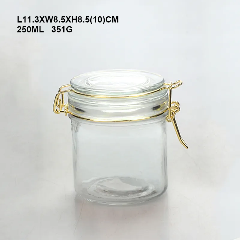 Großhandel fabrik food grade luftdichten 200ml glas gewürz glas gewürz glas verschließbaren glas mit goldenen draht clip