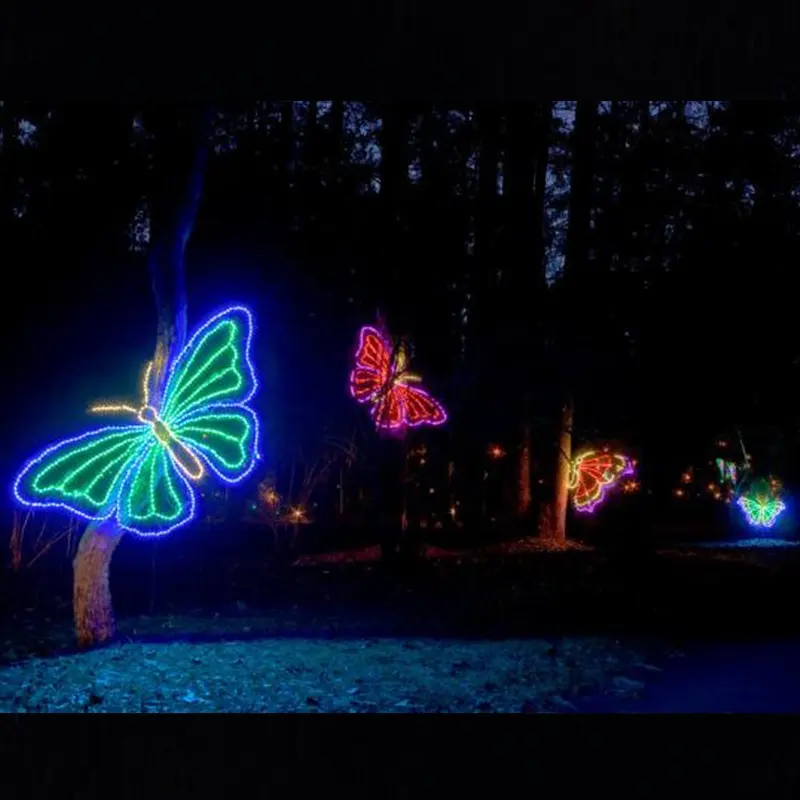 Outdoor 3D touw licht draad frame vlinder LED light sculptuur tuin van kerstverlichting voor winter festival displays