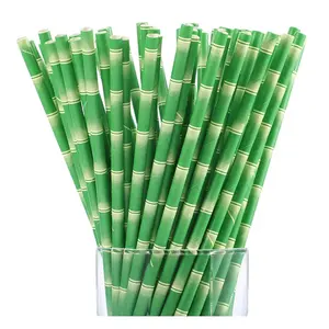 Biodegradable Bamboo Print Paper Drinking Straws for Juices Shakes and Smoothies Party Paper Straw