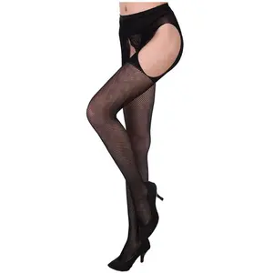 Meia-calça feminina bordada, lingerie sensual transparente, meias com elástico, rede arrastão, coxa