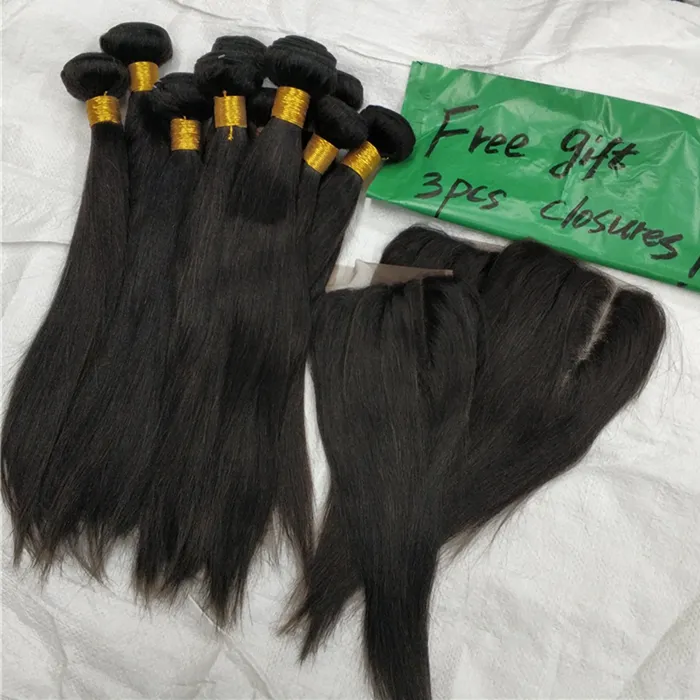 Letsfly brut 10 faisceaux de cheveux en gros non transformés 100% vierge cheveux humains brésiliens avec fermeture/3 Cadeaux Gratuits remy extension de cheveux