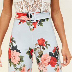 <strong>Lady</strong> Casual Pants Prints with Belt <strong>trousers</strong> Wide Leg Women Loose <strong>Floral</strong> <strong>Trousers</strong> - Product Image 5
