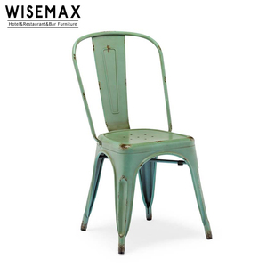 Chaise de salle à manger industrielle vintage colorée WISEMAX Design Commercial, chaise de bistrot rétro en métal vieilli, aluminium, empilable - Product Image 2