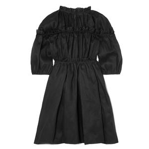 Nouveau Design Automne Mode Femmes Robe avec Manches Longues Plaine Teints Noir À Volants-Cou Gaine Motif Puffy Robe TDDR010D - Product Image 2