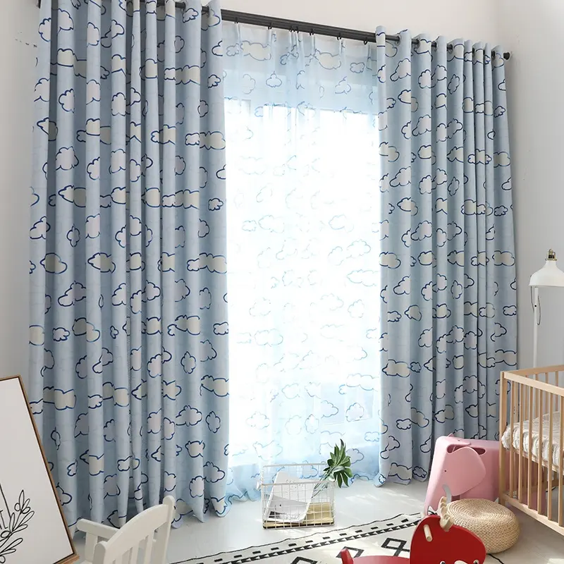 Cloud Children Cloth Curtains For Kids Boy Girl Bedroom Living Room Blue/Pink Blackout Cortinas Custom Made Drapes