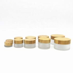 Pot en verre givré transparent avec couvercle en bambou pour cosmétiques et maquillage, disponible en 5g, 15g, 30g, 50g, 100g et <span class=keywords><strong>4</strong></span> oz. - Product Image 1