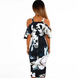 2018 Décontracté Été Sangle Cou Hors Épaule Volants Gaine Floral Robe Femmes - Product Image 5