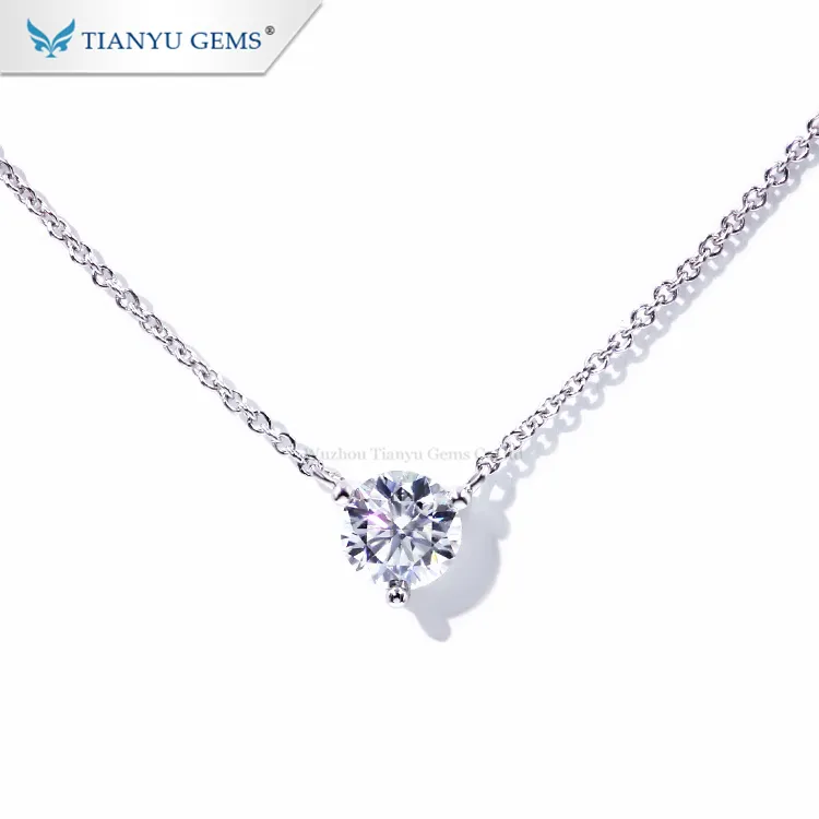 Tianyu customized 14k/18k white gold pendant 1ct round heart&arrow cut colorless moissanite necklace