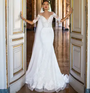 Robe de mariée sirène en dentelle, Robe de mariée de marque, Sexy, longue queue, africaine