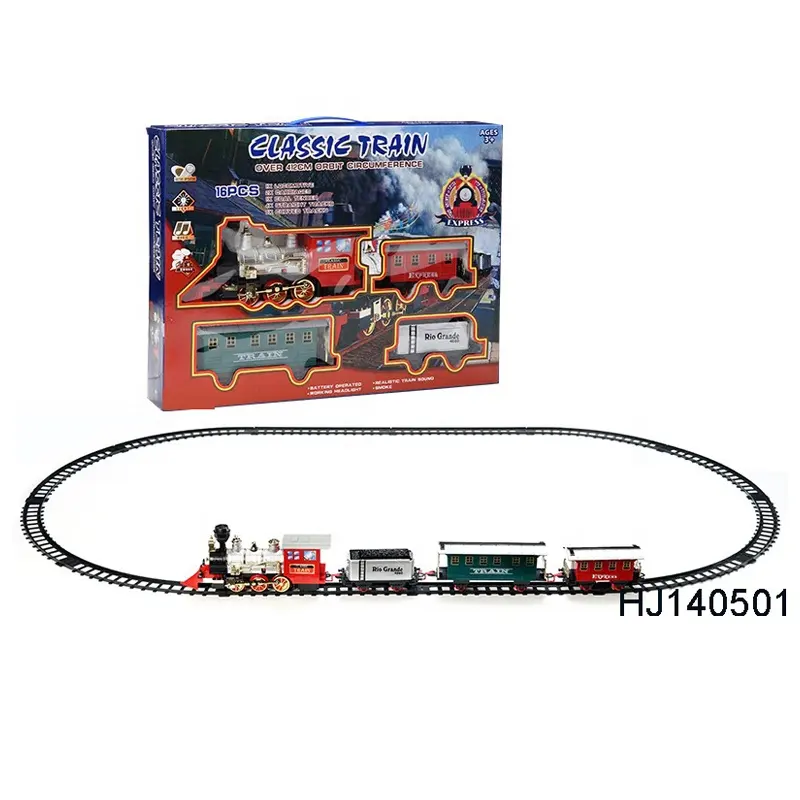 प्रकाश संगीत के साथ बच्चों के लिए ट्रैक रेल खिलौने मॉडल रेलवे ट्रेन धुआं