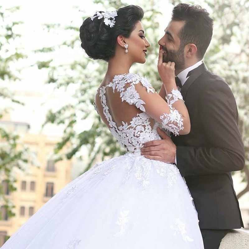 Lange Mouw Luxe Jurk Cinderella Ball Bridal Wedding Gown|