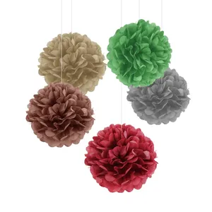 Décorations de fête de noël 5 pièces, fleurs avec Pom poms en papier, vente en gros,