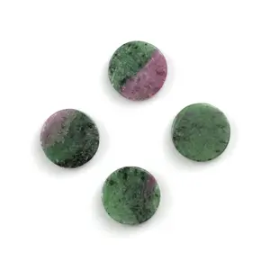 자연 부드러운 플랫 라운드 동전 모양 느슨한 루비 Zoisite 12 MM 보석 만들기 핑크와 그린 치유 보석
