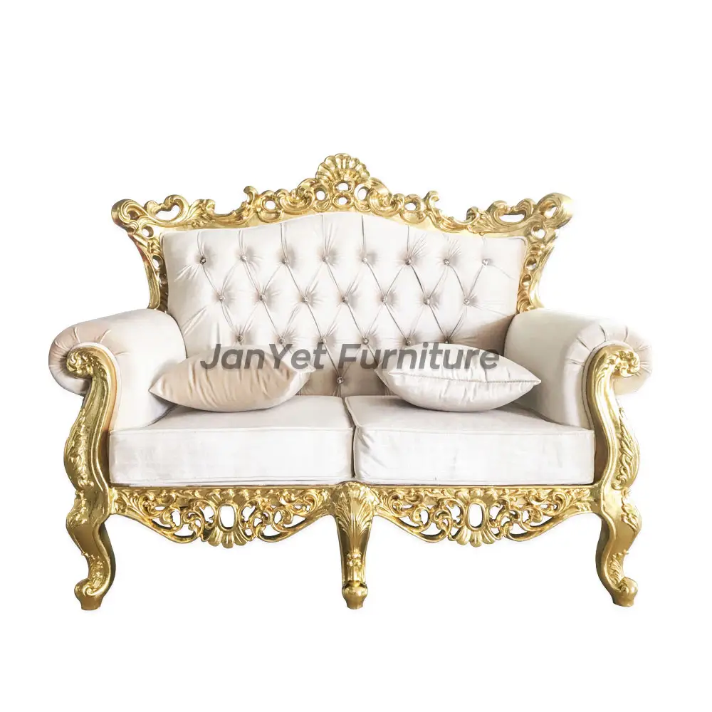 Venta al por mayor antiguo tallado oro trim blanco muebles de cuero sala de estar sofá