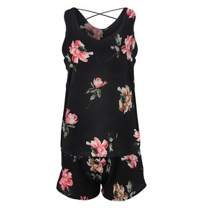 Casual sin Mangas de gasa chaleco pantalones cortos con estampado Floral de 2 unidades conjunto de pantalones de las mujeres - Product Image 4