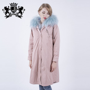 Personnalisée À La Mode Véritable Fourrure <span class=keywords><strong>De</strong></span> Raton Laveur Collier Femmes Rose Long Parka Manteau Avec Capuchon <span class=keywords><strong>De</strong></span> Fourrure - Product Image 6