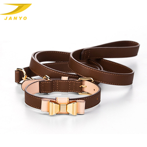 Personalizable de alta calidad de cuero genuino y <span class=keywords><strong>Pu</strong></span> Vegan cuero perro Collar ajustable de lujo pajarita perro Collar y correa - Product Image 3