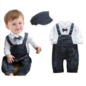 Mameluco a cuadros con lazo para bebé recién nacido Ropa de boutique de primavera + gato - Product Image 1