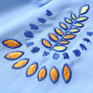 <span class=keywords><strong>Le</strong></span> court bleu lâche machine broderie robe avec layered manches détail - Product Image 3
