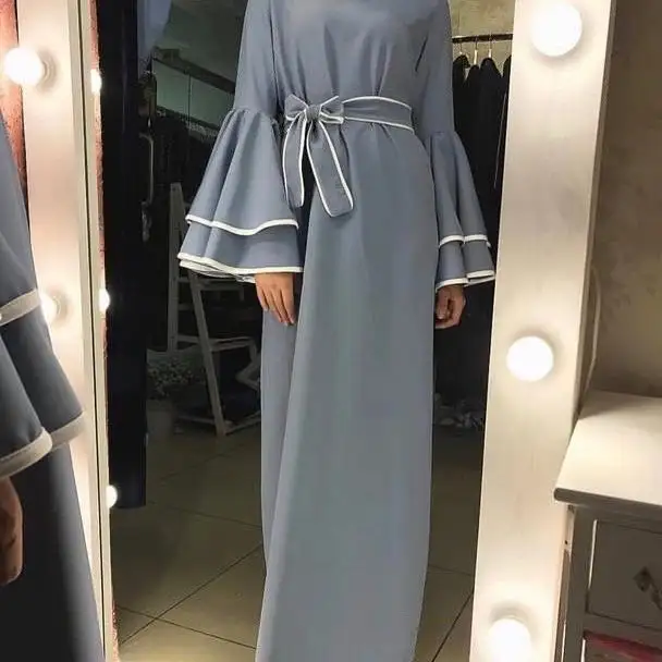 Robe abaya à manches longues, 1 pièce, tenue musulmane unie, pour femmes, nouveau design, meilleures ventes, 2019