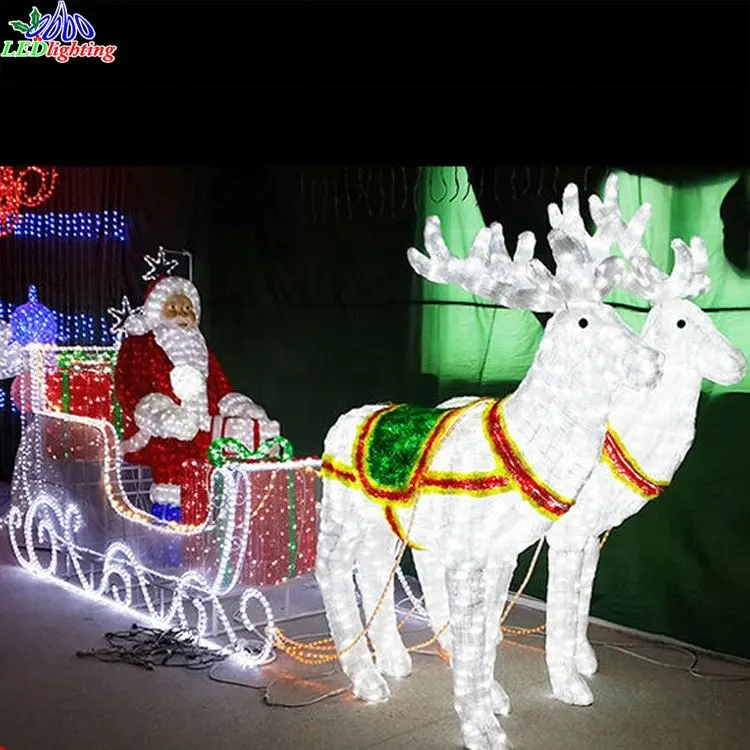 Decoración navideña iluminada, trineo de renos, decoración para exteriores