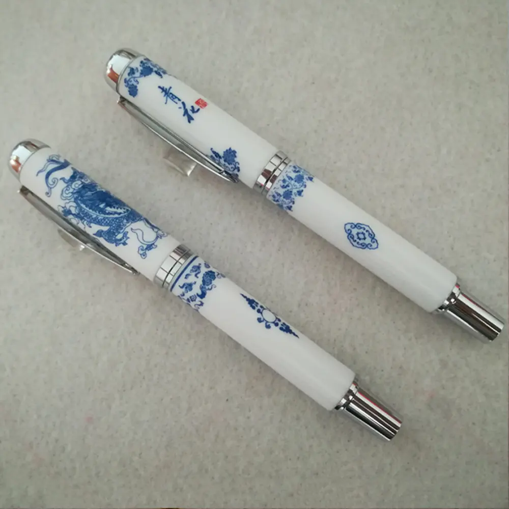 Di lusso di Ceramica di Stile Cinese della penna blu e bianco porcellana penna Roller penna Stilografica regalo penna