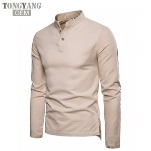 TONGYANG Camisa Casual de <span class=keywords><strong>Lino</strong></span> para Hombre Cuello Mao Transpirable Estilo Tradicional Chino Manga Larga - Product Image 1