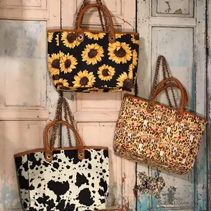 2019 Nieuwe Gepersonaliseerde Vrouwen Bull Schedel Portemonnee Koe Print Tote Bag Zonnebloem Handtas