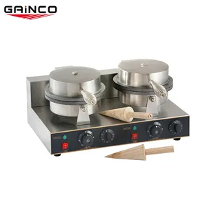 Commercial Double Head Electric Nonstick Ice Cream Waffle Cone Maker Baker Machine Cone Baker Snack Machine