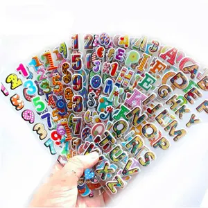 En gros dessin animé mignon 3D animal Anglais lettres bulle autocollant gonflé pour bébé enfants