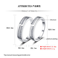 ZHILIAN Ensemble de bagues pour couple en argent sterling 925 avec diamants, classique, rhodié, fiançailles, mariage, double bague pour homme et femme