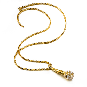 <span class=keywords><strong>Collana</strong></span> con Ciondolo Microfono in Acciaio Inossidabile Placcato Oro 18K con Strass, Gioielli Artigianali Wolf Fashion per Uomo e Donna - Product Image 2