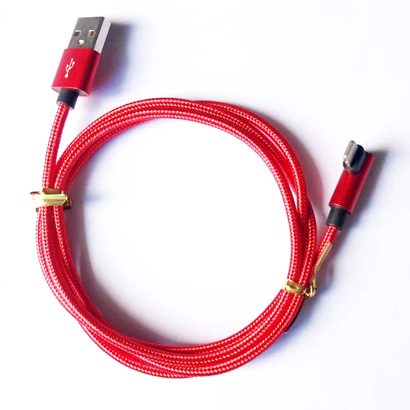 2020 Nylon Braided Data Charging 90 Degree Elbow Right Angle Type C V8 Micro Gaming Cable USB For Android Galaxy S