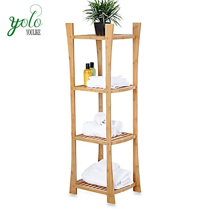 100% natural wood Bamboo Bathroom storage bath corner rack 4-Tier Towel Shelf