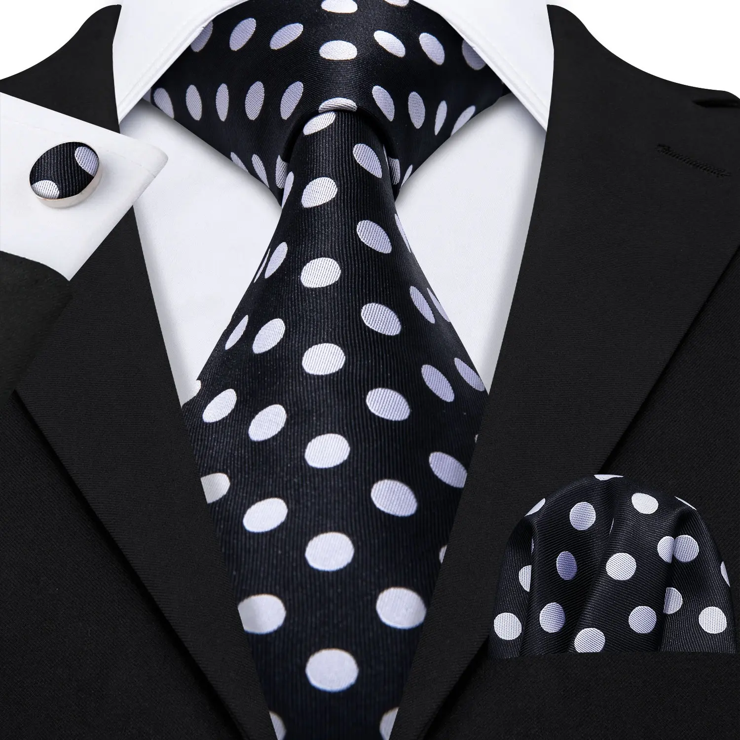 Gravata de pescoço de seda para homens italiana, preta e branca