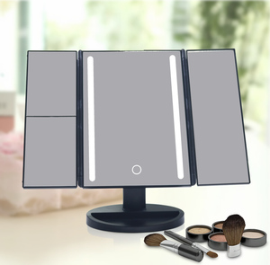 Hochwertige USB-betriebene Trifold Kosmetik spiegel LED-Licht 2X 3X 10X Vergrößerung Personal isiertes Logo Gedruckt Fabrik Wettbewerbs fähig - Product Image 2