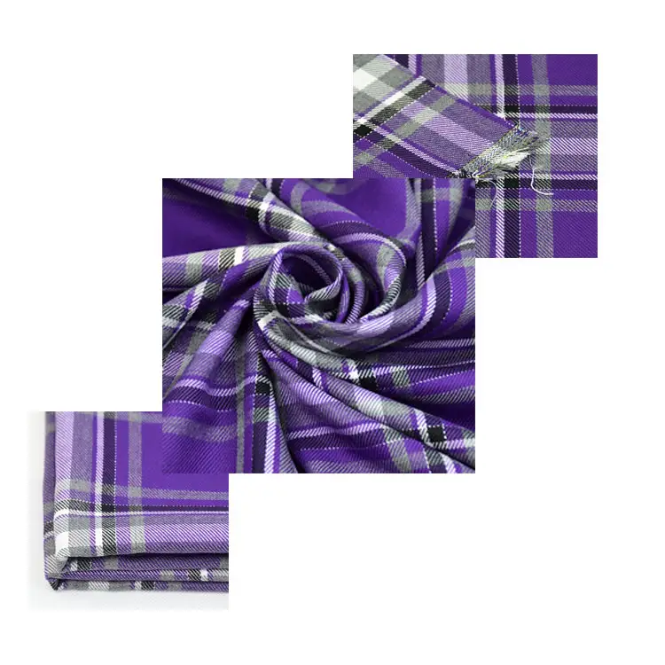 (High) 저 (Quality 32 S/2*32 S/2 Viscose Polyester Fabric Purple Check Fabric