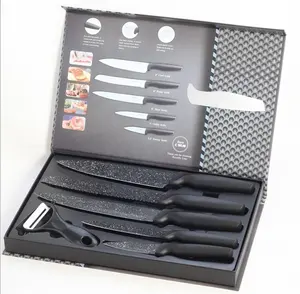 Exclusivo 6pcs de acero inoxidable de revestimiento de mármol conjunto cuchillo de cocina