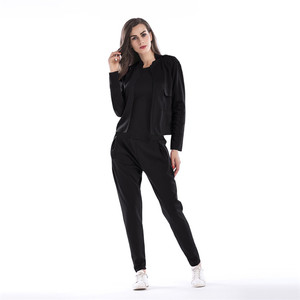 OEM ODM manga larga de Color sólido Chaqueta corta pantalones Sexy de dos piezas pantalones conjunto de ropa de las mujeres - Product Image 5