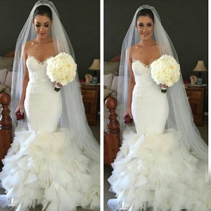 Custom Made Bianco Senza Maniche Sirena Ultimi Disegni Abito Da Sposa - Product Image 5