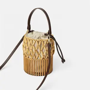 Al por mayor las mujeres embrague bolsa de tejido de bambú tejido bolso hecho a mano bolso verano playa bolso de hombro