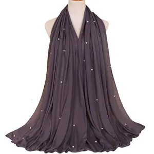 热销定制时尚即时披肩头巾围巾普通运动衫Muslim女士珍珠头巾