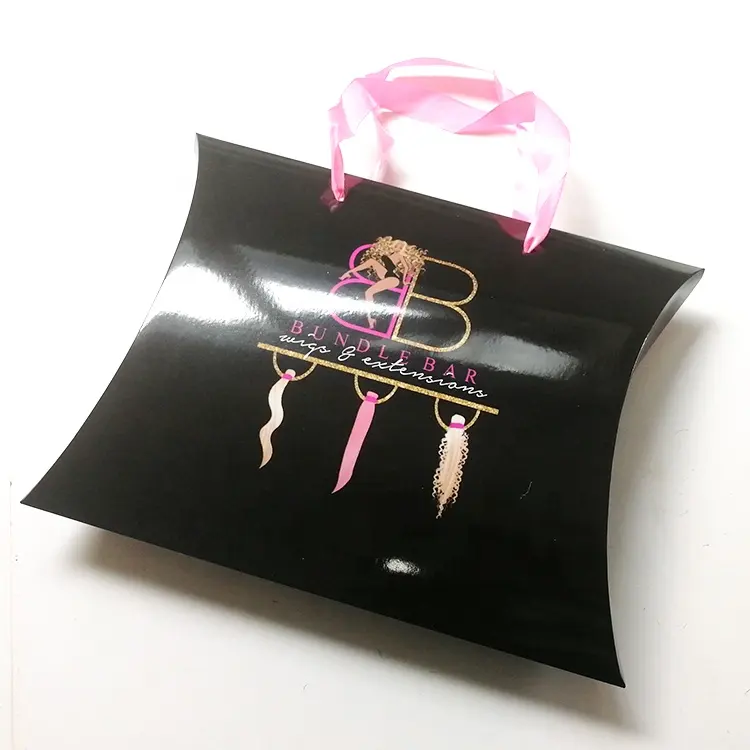 ZPT11-14 Hot pink logo custom design black pillow box hair extension packing 2-5 bundles hair box human hair packaging