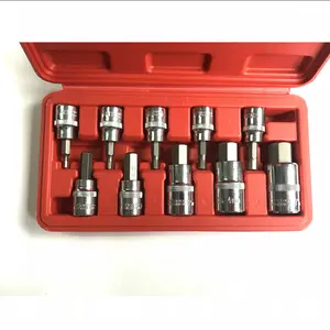 Mailパッキングエキスパート工場10pc 3/8 "1/2" Hex Bit Socket Set Tamper Proof New Case 1/2 17MMビットソケット