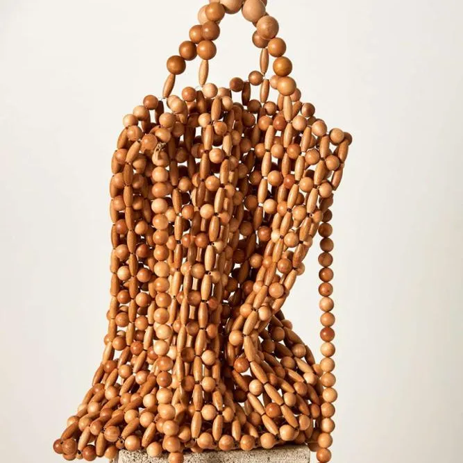Frau Perlen Griff Tasche Design Holz Tasche Vietnam Holz Perlen Tasche