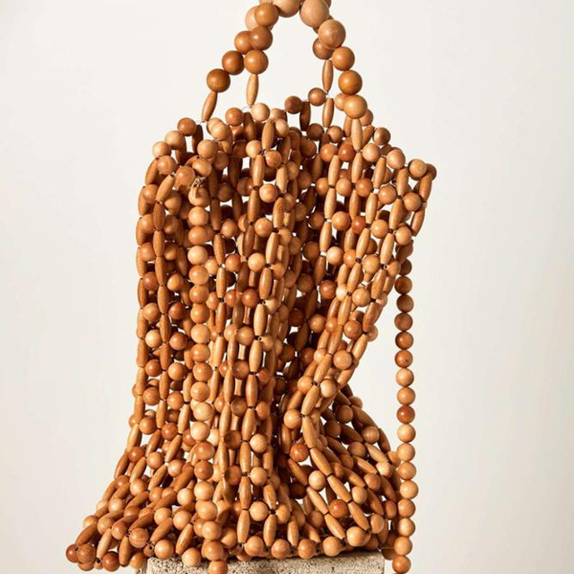 Woman Beads Handle  Bag Design Wood Bag  Vietnam Wooden Beads Bag