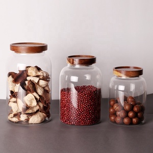 Meravigliosa bocca larga grande capacità di legno di Acacia barattolo di <span class=keywords><strong>vetro</strong></span> contenitore di cereali con coperchio in legno di Acacia - Product Image 2