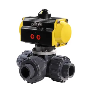 COVNA 40mm 3 Way Pneumatic Actuator PVC Ball Valve Double Union Air Control Ball Valve